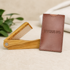 Wooden Beard Comb with Leather Case