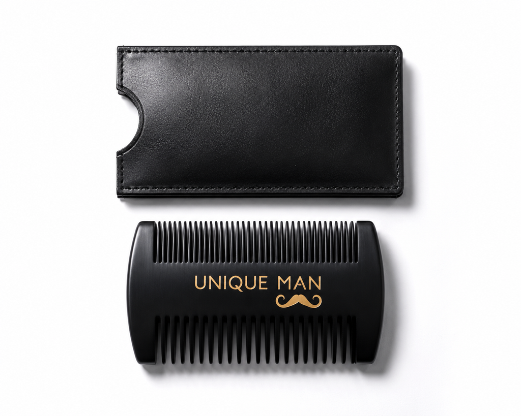 Wooden Beard Comb with Leather Case