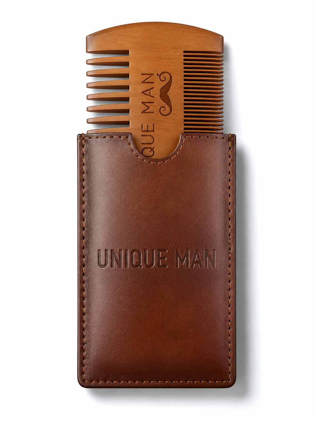 Wooden Beard Comb with Leather Case